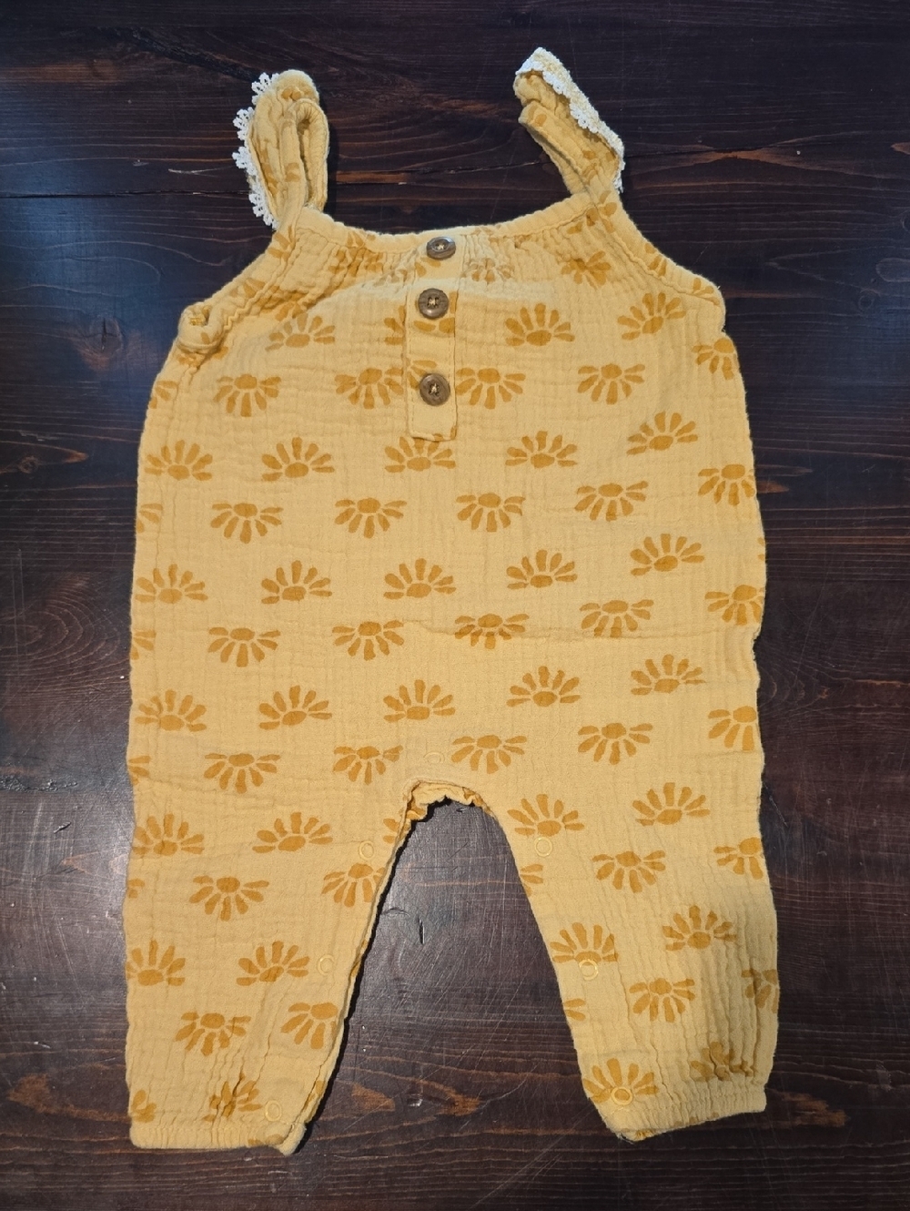 Emily and Oliver Mustard Yellow Sun Muslin Romper - Size 3-6M